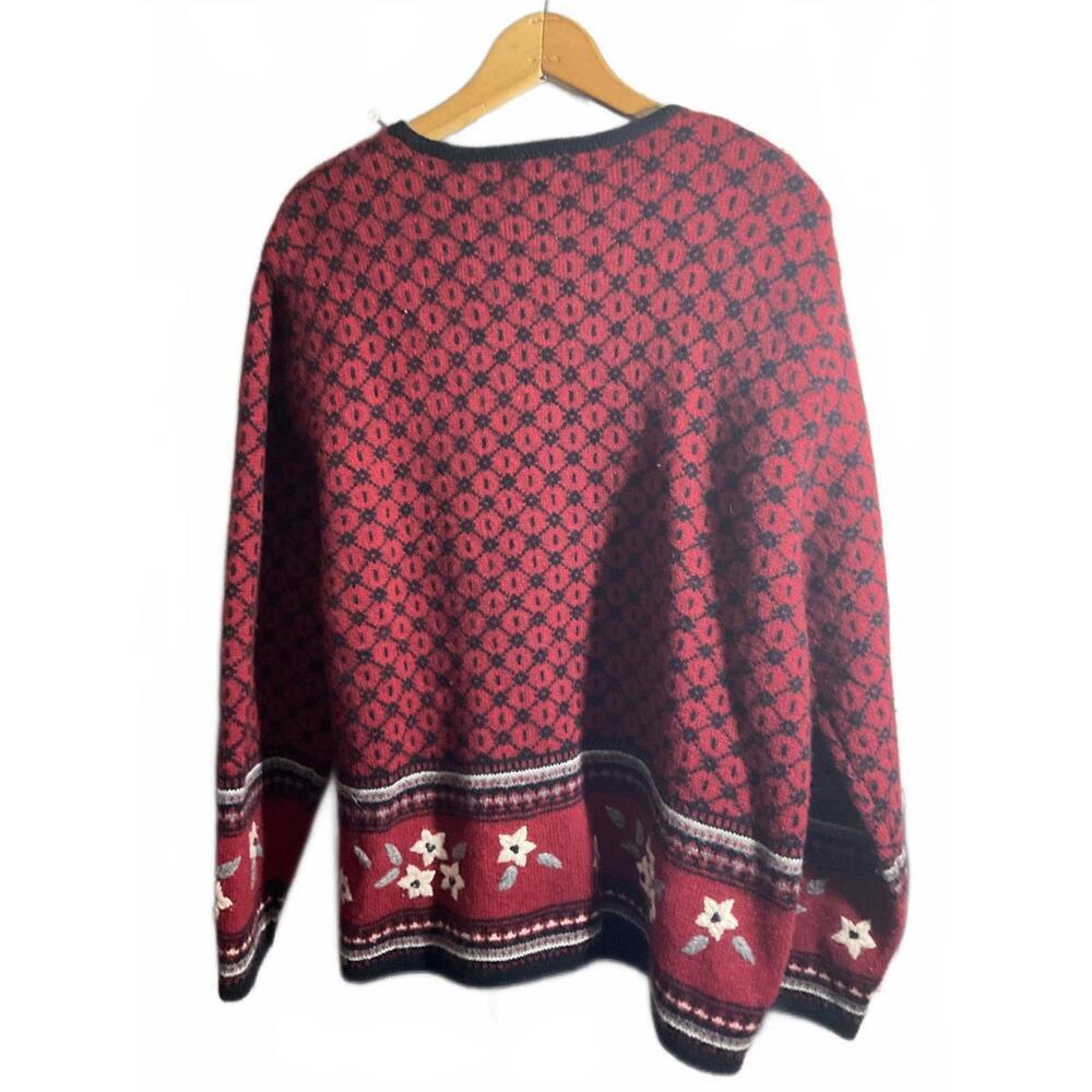 Woolrich Women's Red/Burgundy Embroidered Wool Cardigan Sweater XL - Picture 9 of 9